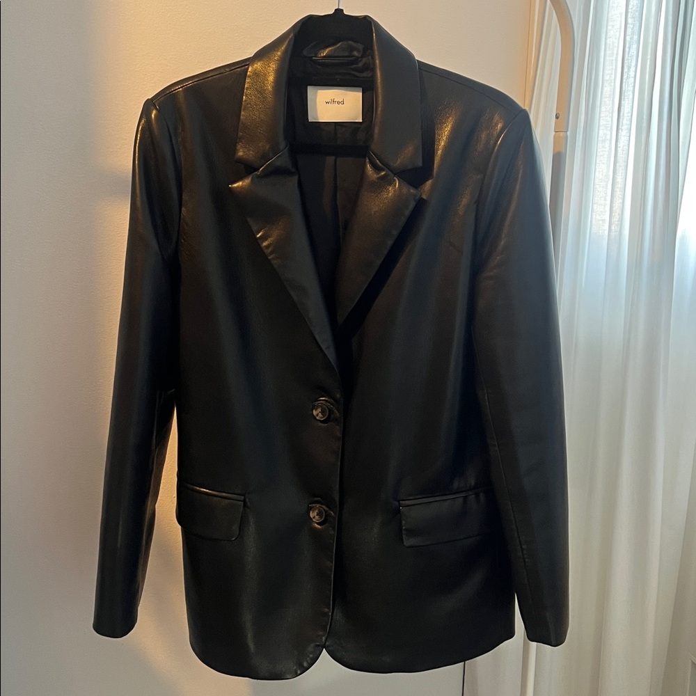Aritzia Black Faux Leather Blazer Small